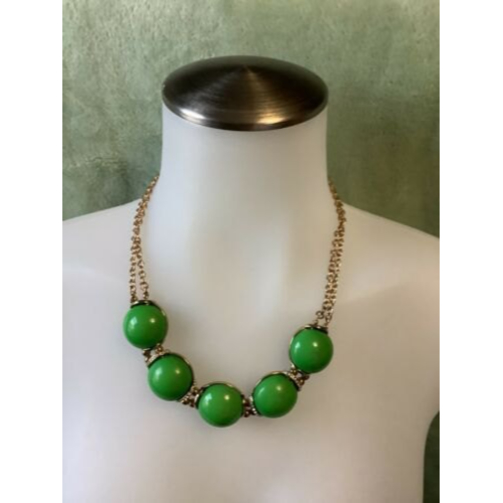 Costume Fashion Jewelry Necklace | gold tone, green Stones & Faux Diamonds